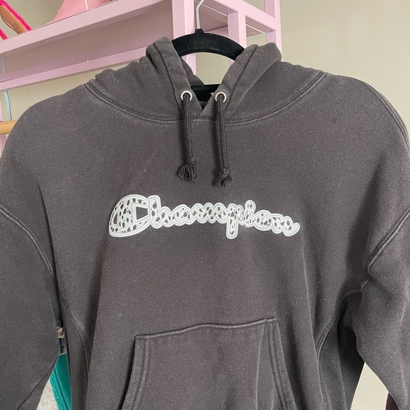 CHAMPION Black Leopard Detail Hoodie Sweatshirt - Picture 4 of 6
